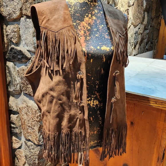 Sears Other - Vintage Brown Suede Leather Fringe Large Men's Open Vest
